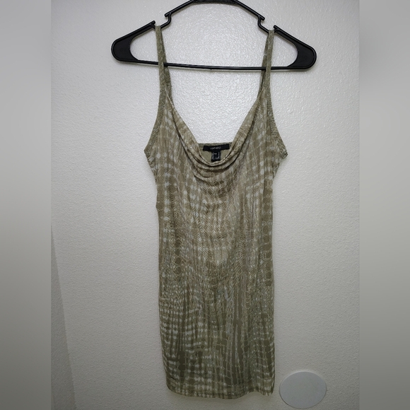 Forever 21 Olive Patterned Spaghetti Sleeves Dress Sz M - Picture 1 of 10